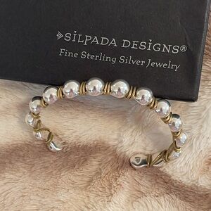 Silpada Round Ball & Gold Sterling Silver Cuff Bracelet 22g/ 7”